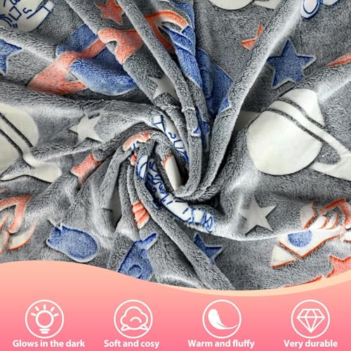 TONY STARK ULTRAAGLOW Glow in The Dark Blanket for Kids (0-15 Years, 200x152 Cm) Soft Flannel Fleece Throw, Cozy & Warm All-Season Radium Blanket, for Boys & Girls (Grey Space Adventure) - Image 5