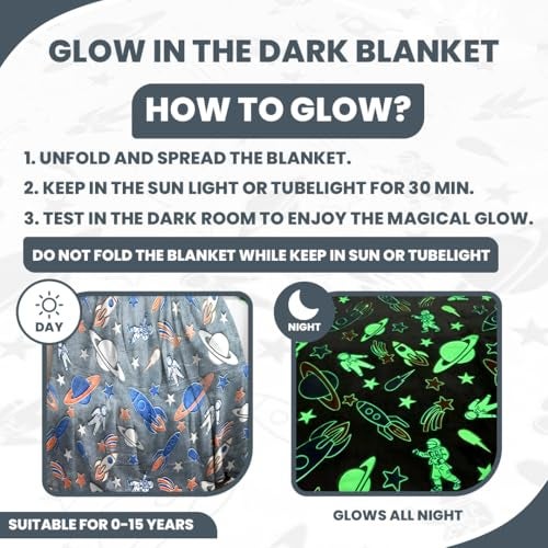 TONY STARK ULTRAAGLOW Glow in The Dark Blanket for Kids (0-15 Years, 200x152 Cm) Soft Flannel Fleece Throw, Cozy & Warm All-Season Radium Blanket, for Boys & Girls (Grey Space Adventure) - Image 2