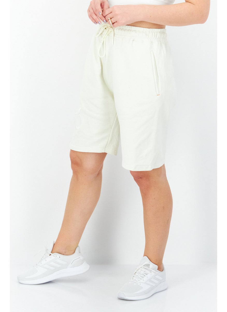 TRIBE OF 6 - Women Embroidered Logo Drawstring Basic Shorts, Beige - Image 1