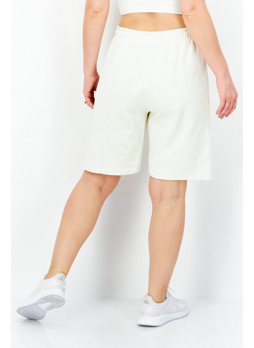 TRIBE OF 6 - Women Embroidered Logo Drawstring Basic Shorts, Beige - Image 1