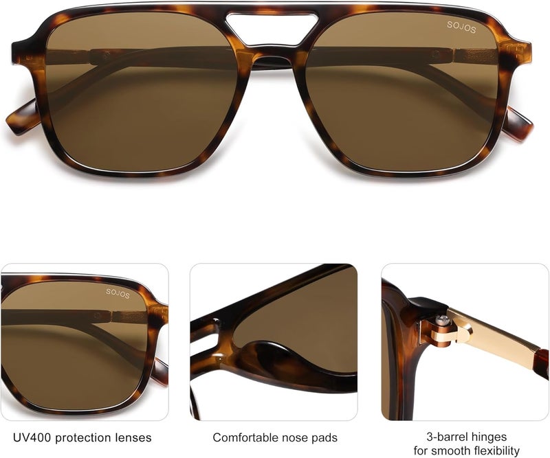 Sojos Retro Aviator Sunglasses for Women Men,Trendy Rectangle Womens Mens Shades Sun Glasses SJ2202 - Image 5