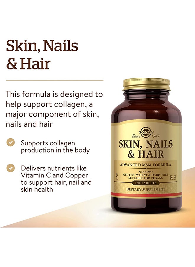 Solgar Skin, Nails And Hair Advanced MSM Formula Dietary Supplement - 120 Tablets - Image 2