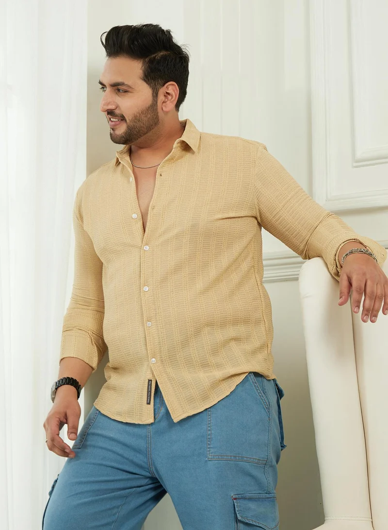 انستافاب بلس قميص رجالي منسوج بياقة ممتدة وأكمام طويلة وأزرار، مقاس كبير، مريح للارتداء اليومي