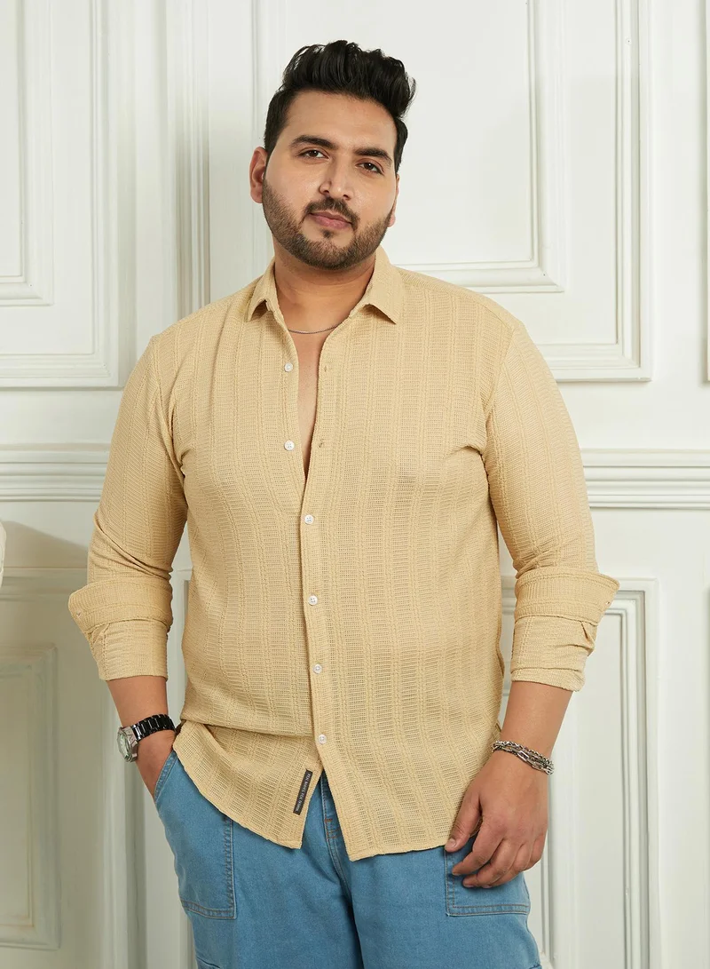 انستافاب بلس قميص رجالي منسوج بياقة ممتدة وأكمام طويلة وأزرار، مقاس كبير، مريح للارتداء اليومي