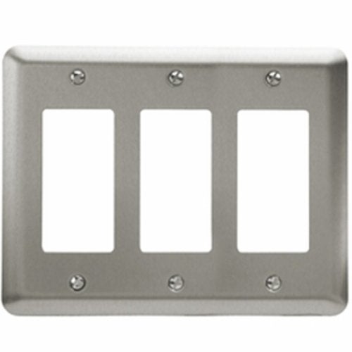 Amerelle Devon Round Corner Triple Rocker Steel Wallplate in Brushed Nickel - Image 1