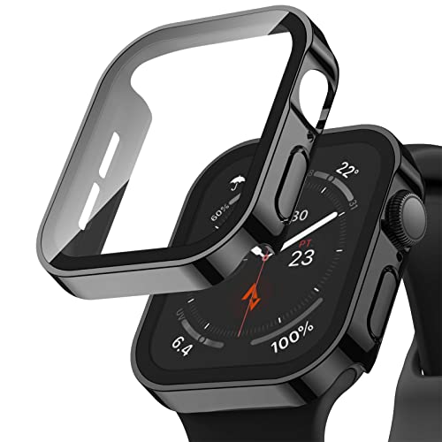 Adepoy 2 Pack Hard Case Compatible with Apple Watch 45mm Series 9 Series 8 Series 7 with Tempered Glass Screen Protector, Black Ultra-Thin Durable Protective Cover for iWatch - Image 1