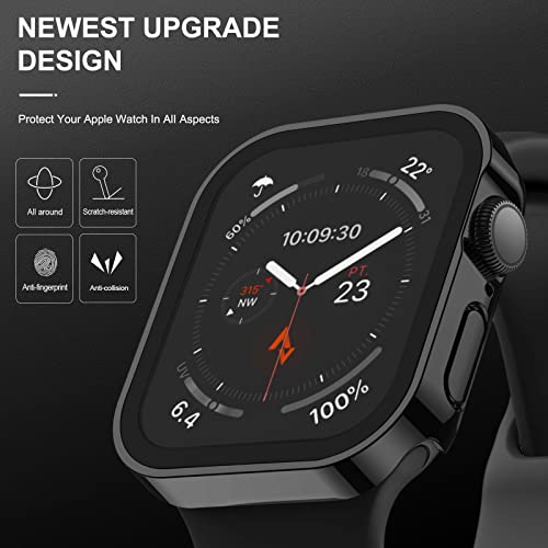 Adepoy 2 Pack Hard Case Compatible with Apple Watch 45mm Series 9 Series 8 Series 7 with Tempered Glass Screen Protector, Black Ultra-Thin Durable Protective Cover for iWatch - Image 2