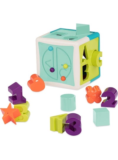 BATTAT Shape Sorter Cube Sorting Toy For Learning Shapes Letters Numbers 12 Pcs Educational Activity Cube With Bead Maze