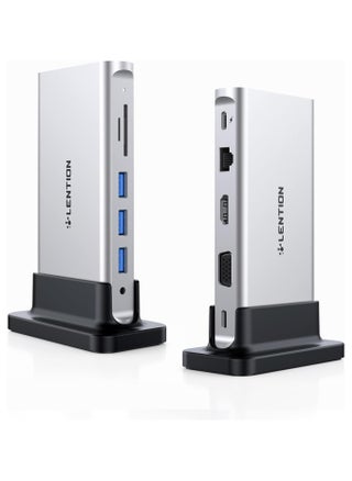 LENTION USB C Docking Station with 100W PD, 4K HDMI, VGA, Ethernet, Card Reader, USB 3.0&Aux Adapter for MacBook Pro, New Mac Air/Surface/Steam Deck, More, Stable Driver Certified(CB-D55, Silver) - pzsku/Z91F92897D7251E1330D5Z/45/_/1733906954/a352a8d1-5e31-4921-b08a-65c25e21575b