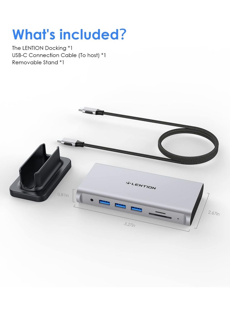 LENTION USB C Docking Station with 100W PD, 4K HDMI, VGA, Ethernet, Card Reader, USB 3.0&Aux Adapter for MacBook Pro, New Mac Air/Surface/Steam Deck, More, Stable Driver Certified(CB-D55, Silver)