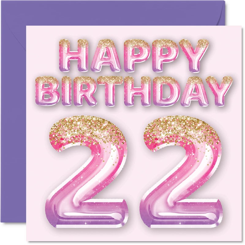 Stuff4 22nd Birthday Card for Women - Pink & Purple Glitter Balloons - Happy Birthday Cards for 22 Year Old Woman Daughter Sister Auntie Cousin, 5.7 x 5.7 Inch Twenty-Two Twenty-Second Greeting Cards Gift - Image 4