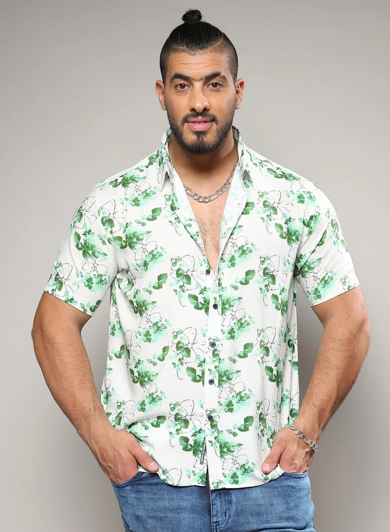 انستافاب بلس قميص رجالي مطبوع بأكمام قصيرة وياقة عادية من رايون مريح