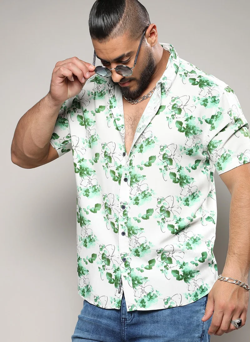 انستافاب بلس قميص رجالي مطبوع بأكمام قصيرة وياقة عادية من رايون مريح