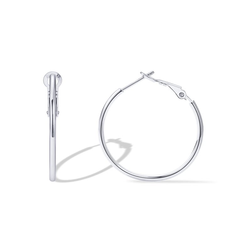 PAVOI 14K Gold Plated 925 Sterling Silver Post Hoops | Large Hoops Earring | Lightwight Gold Hoop Earrings for Women (White Gold,30mm) - Image 1
