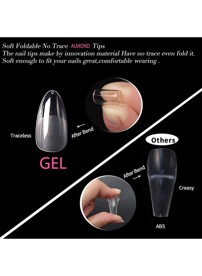 UNA GELLA - UNA GELLA Almond Gel x Nail Tips, 504PCS Pre Etched Clear Fake Nails Tips Medium Almond Shape - 12 Sizes Full Cover Soft Acrylic Press On Nail Extensions No C Curve Gift for Diy at Home - Image 1