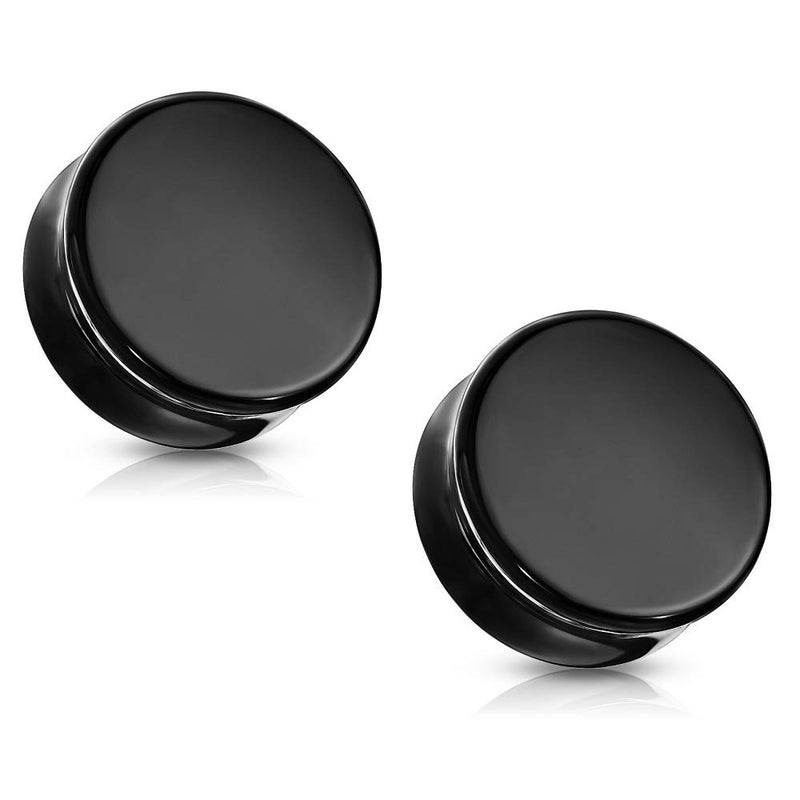 Pierced Owl Natural Black Obsidian Stone Double Flared Plug Gauges, Sold as a Pair (14mm (9/16")) - Image 1