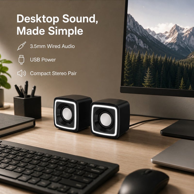 جروفميد سماعة كمبيوتر ستيريو RGB، سماعة سلكية بقدرة 3 واط مع مضخم، تعمل بالطاقة عبر USB، تصميم صغير الحجم - أسود - Image 2