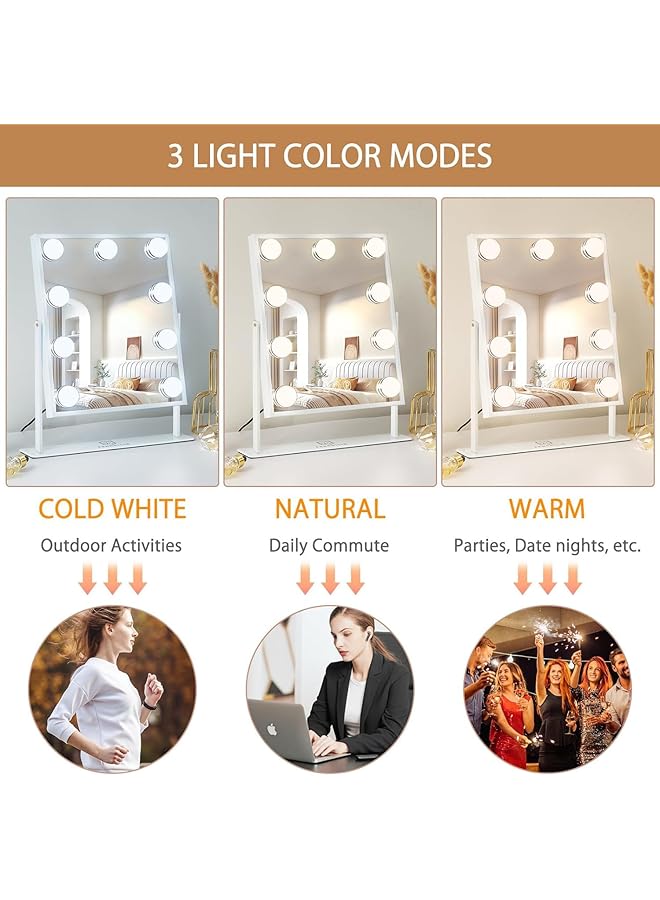 إيروريكس مرآة زينة مع أضواء مرآة مكياج هوليوود المضيئة مع 9 لمبات ليد 3 ألوان ضوء قابل للفصل تكبير 10 مرات أبيض - Image 4