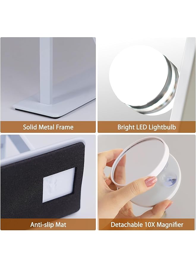 إيروريكس مرآة زينة مع أضواء مرآة مكياج هوليوود المضيئة مع 9 لمبات ليد 3 ألوان ضوء قابل للفصل تكبير 10 مرات أبيض - Image 3