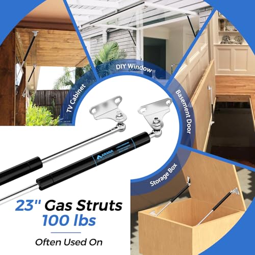 ARANA 23 inch 100 lb Gas Prop Strut Shock 23" 445N/100LB Gas Spring Struts, 2Pcs Set with L-Type Mounting Brackets for Heavy Duty RV Bed Murphy Bed Large Garbage Box Floor Hatch Custom Window ARANA - Image 3