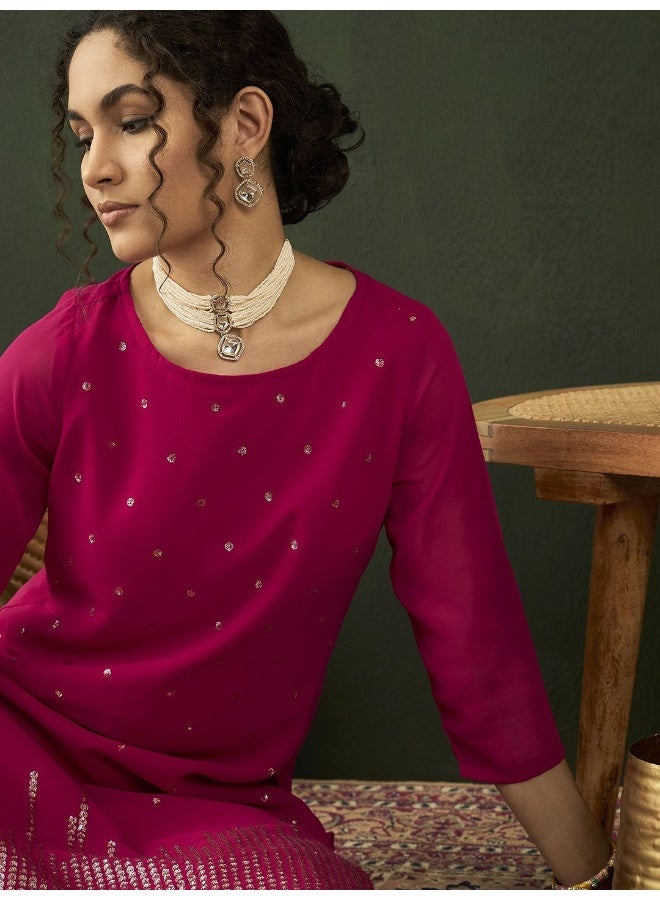 AKS Floral Embroidered Sequinned Kurta With Sharara  - Image 2