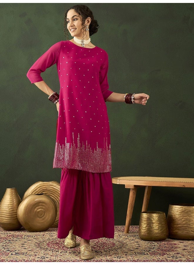 AKS Floral Embroidered Sequinned Kurta With Sharara  - Image 1