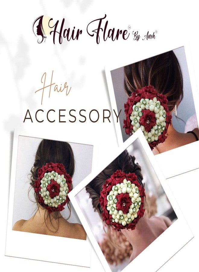 Hair Flare Artificial Butterfly Style Designed with Stoness and Pearls Bridal Hair Claw/Hairpin/Hair Bun Accessories for Women and Girls - 2457, Maroon - Image 4