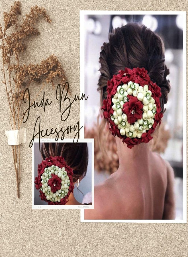 Hair Flare Artificial Butterfly Style Designed with Stoness and Pearls Bridal Hair Claw/Hairpin/Hair Bun Accessories for Women and Girls - 2457, Maroon - Image 2