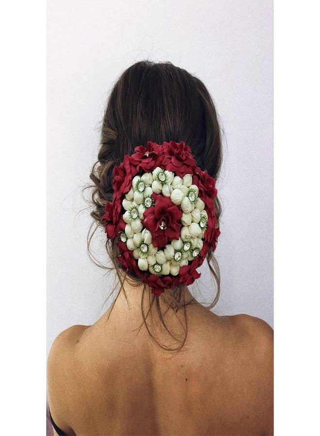 Hair Flare Artificial Butterfly Style Designed with Stoness and Pearls Bridal Hair Claw/Hairpin/Hair Bun Accessories for Women and Girls - 2457, Maroon - Image 1