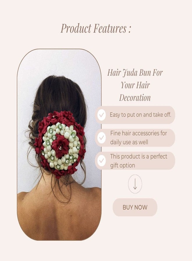 Hair Flare Artificial Butterfly Style Designed with Stoness and Pearls Bridal Hair Claw/Hairpin/Hair Bun Accessories for Women and Girls - 2457, Maroon - Image 3