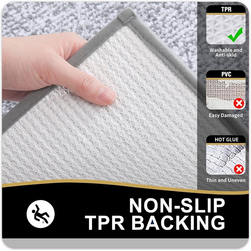 OLANLY Extra Soft and Absorbent Microfiber Bath Mat 24x16 - Non-Slip, Machine Washable, Quick Drying (Grey and White) - Image 5