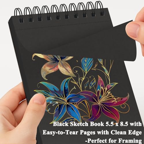 Fuxi Black Paper Sketchbook, 2-Pack - 5.5" x 8.5" | 90lb/150gsm Black Sketch Paper, 50 Sheets Per Pad - Image 5