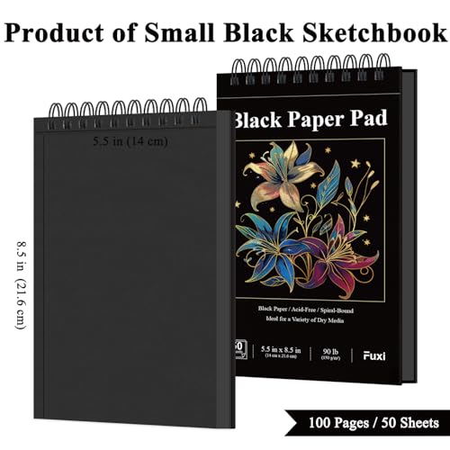 Fuxi Black Paper Sketchbook, 2-Pack - 5.5" x 8.5" | 90lb/150gsm Black Sketch Paper, 50 Sheets Per Pad - Image 2