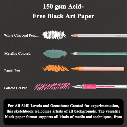Fuxi Black Paper Sketchbook, 2-Pack - 5.5" x 8.5" | 90lb/150gsm Black Sketch Paper, 50 Sheets Per Pad - Image 4
