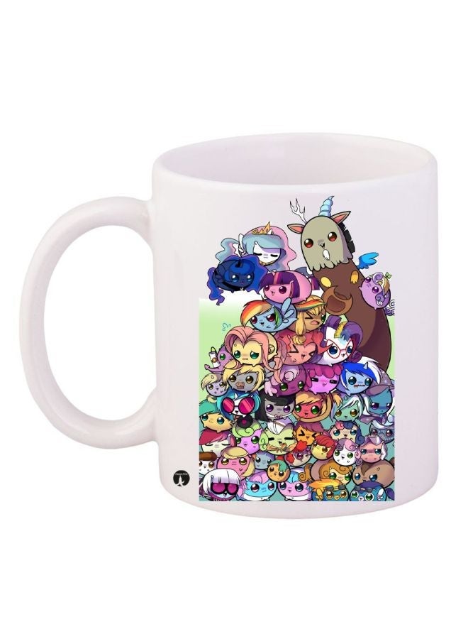 RYN Cartoon Printed Coffee Mug White/Brown/Pink 11ounce