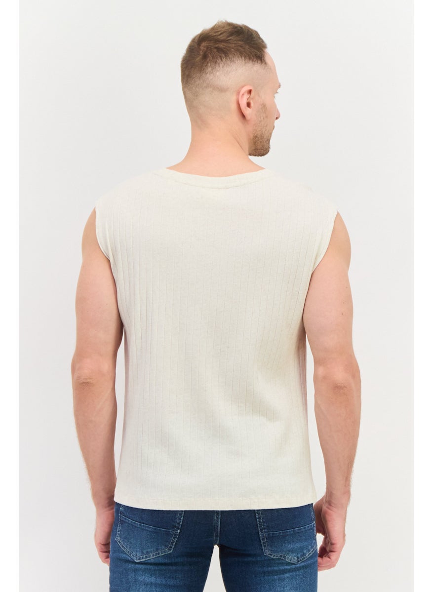 NAH/ Studio - Men Round Neck Sleeveless Textured Vest,  Cream - Image 1