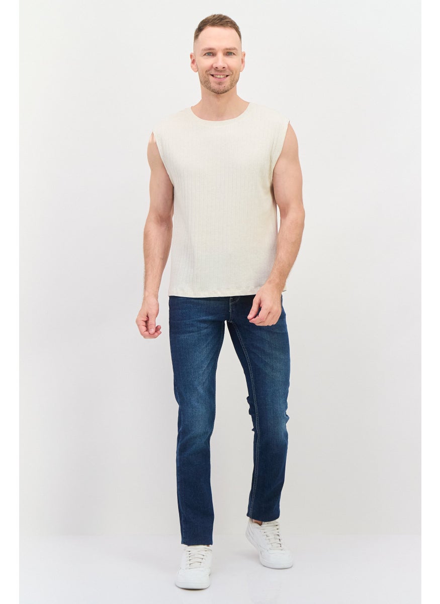 NAH/ Studio - Men Round Neck Sleeveless Textured Vest,  Cream - Image 1