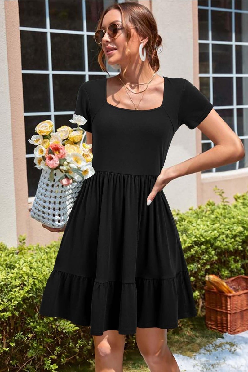 Newshows Women's 2026 Summer Dress Square Neck A Line Flowy Beach Vacation Sundress Semi-Formal Work Business Teacher Outfits with Pockets(Black,S) - Image 2