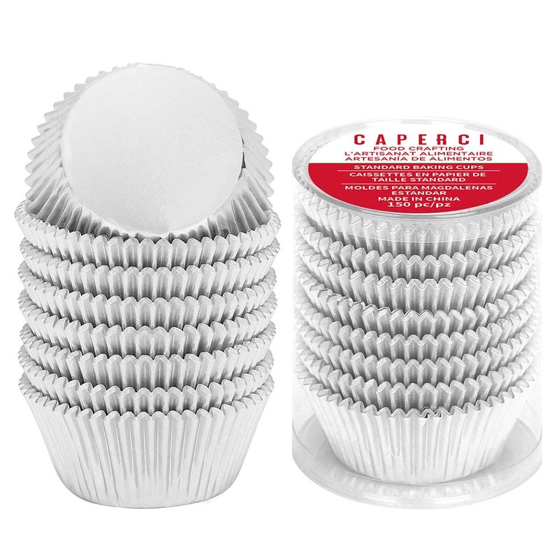 Caperci Silver Foil Cupcake Muffin Liners Standard Size Baking Cups 150Pack  Premium Greaseproof  Sturdy