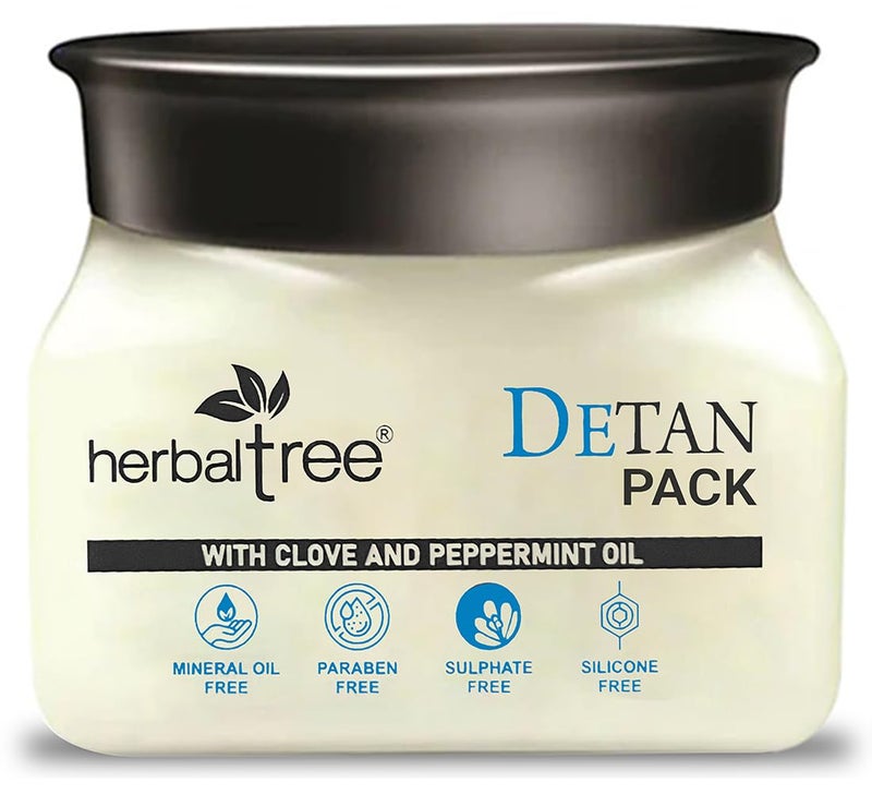 Herbal Tree De-Tan Removal Face Pack for Glowing Skin with Clove & Peppermint Oil | Removes Tan, Brightens & Evens Tone | Paraben, Sulphate & Silicone Free | for women & men (500 gm) - Image 1