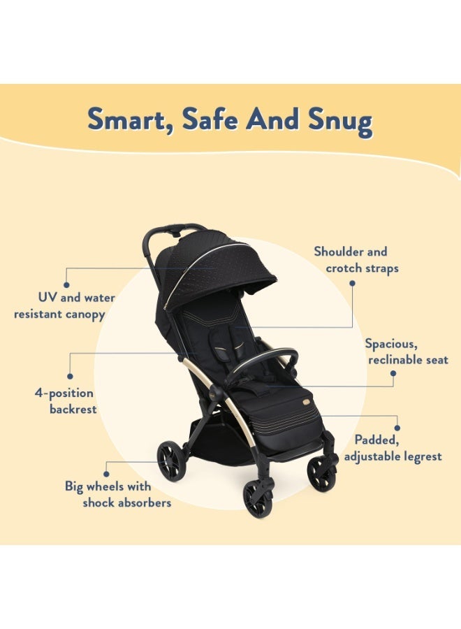 شيكو عربة أطفال شيكو جودي إكس بلس دارك شادو، مناسبة للأطفال من عمر 0 ​​إلى 4 سنوات، سهلة الطي بيد واحدة، عجلات كبيرة مزودة بممتصات صدمات، مسند ظهر قابل للتعديل في 4 وضعيات، مقعد واسع ومريح - Image 4