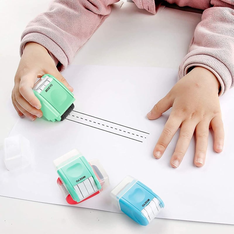 Miseyo Dashed Handwriting Lines Practice Roller Stamp,Self-Inking Line Rolling Stamps for Kids Writing - Mint Green - Image 4