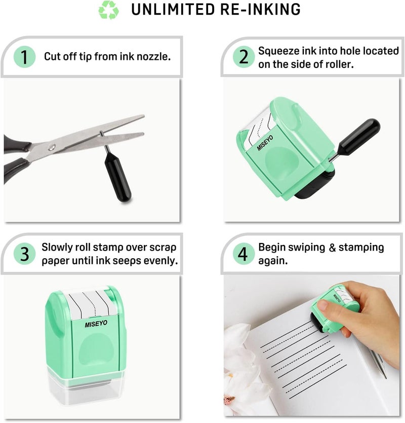 Miseyo Dashed Handwriting Lines Practice Roller Stamp,Self-Inking Line Rolling Stamps for Kids Writing - Mint Green - Image 3