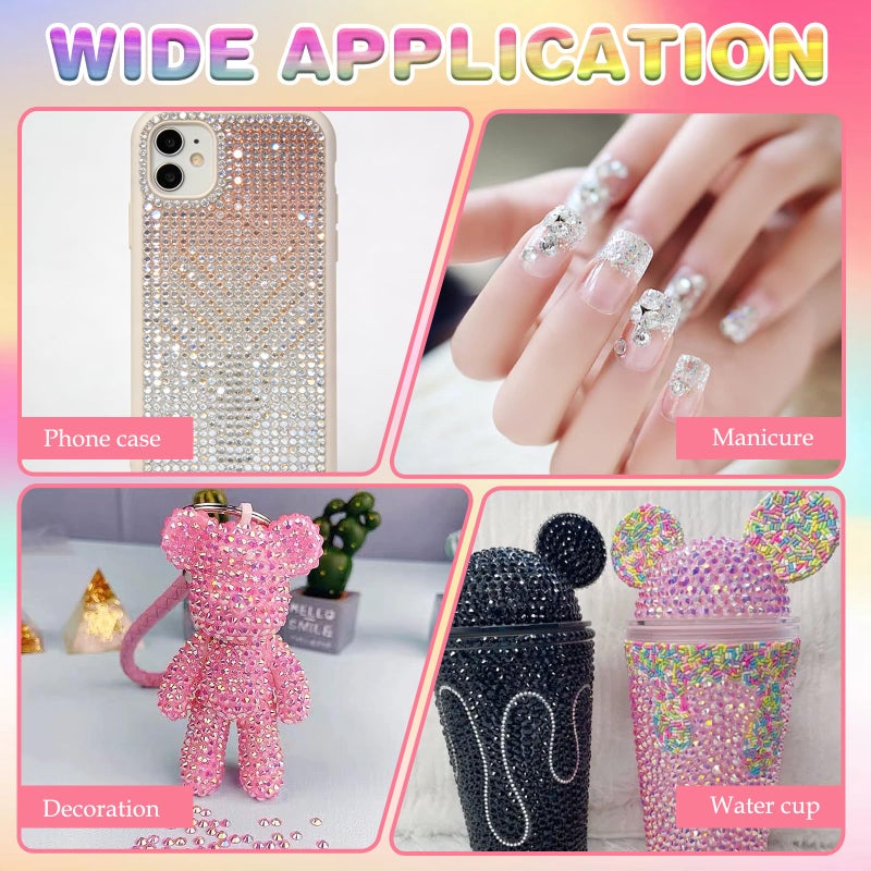Compensai Colorful DIY Resin Rhinestone Kit for Bedazzling,Resin Jelly Rhinestones for Bedazzling,Multicolor Flatback Gems for Diamond Art 3Pcs Jewelry Glue for Bedazzled Nail Art (28000) - Image 5