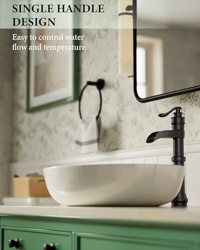 Homevacious Black Bathroom Faucet Vessel Sink Matte Waterfall Farmhouse Single Hole Antique Bowl with Pop Up Drain Stopper Lavatory One Handle Supply Line Without Overflow - Image 4