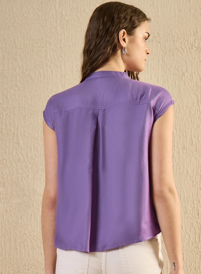 سانسكريتي هومز Sanskrutihomes Solid Mandarin Collar Sleeveless Top
