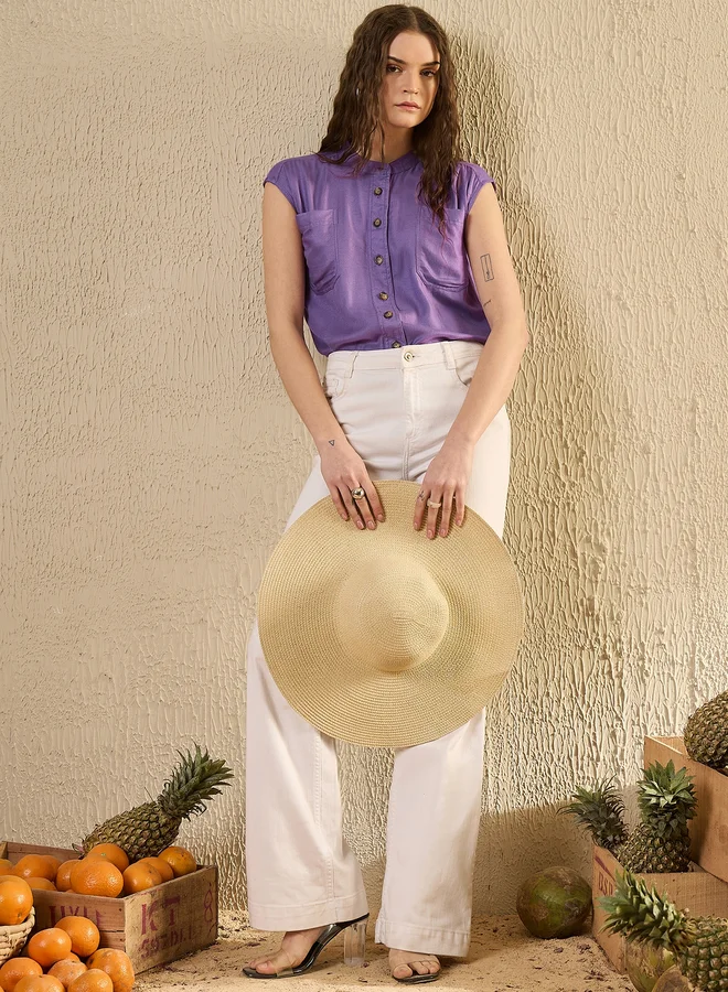 سانسكريتي هومز Sanskrutihomes Solid Mandarin Collar Sleeveless Top