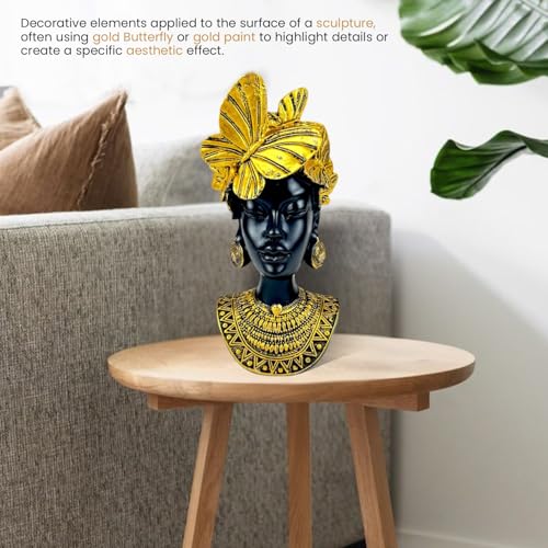 Bianco Golden Butterfly Goddess Bust Polyresin Showpiece 26 cm African Queen Figurine Black & Gold Statue for Home Decor Living Room Office Table Gift | Tabletop Decorative Showpiece - Image 5