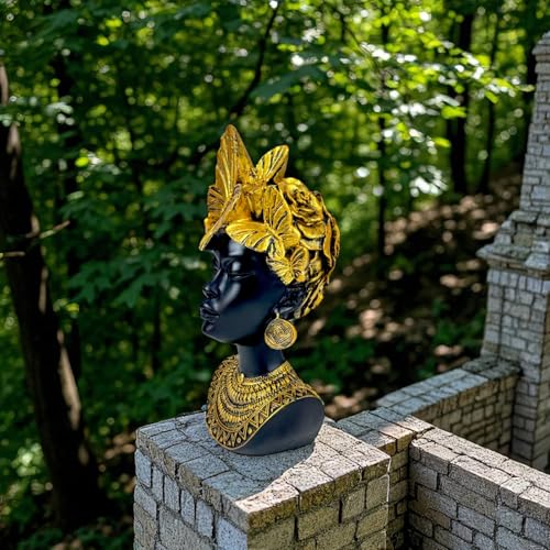 Bianco Golden Butterfly Goddess Bust Polyresin Showpiece 26 cm African Queen Figurine Black & Gold Statue for Home Decor Living Room Office Table Gift | Tabletop Decorative Showpiece - Image 2