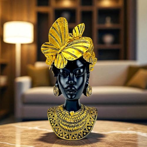 Bianco Golden Butterfly Goddess Bust Polyresin Showpiece 26 cm African Queen Figurine Black & Gold Statue for Home Decor Living Room Office Table Gift | Tabletop Decorative Showpiece - Image 1
